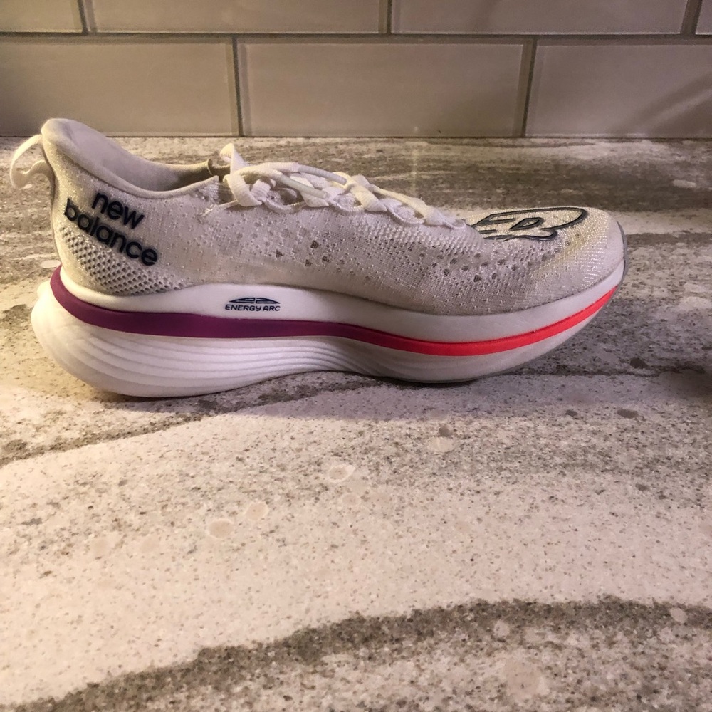 New Balance  Furl Cell Elite 3- Women's White and Pink FuelCell Athletic Shoes - Picture 2 of 8